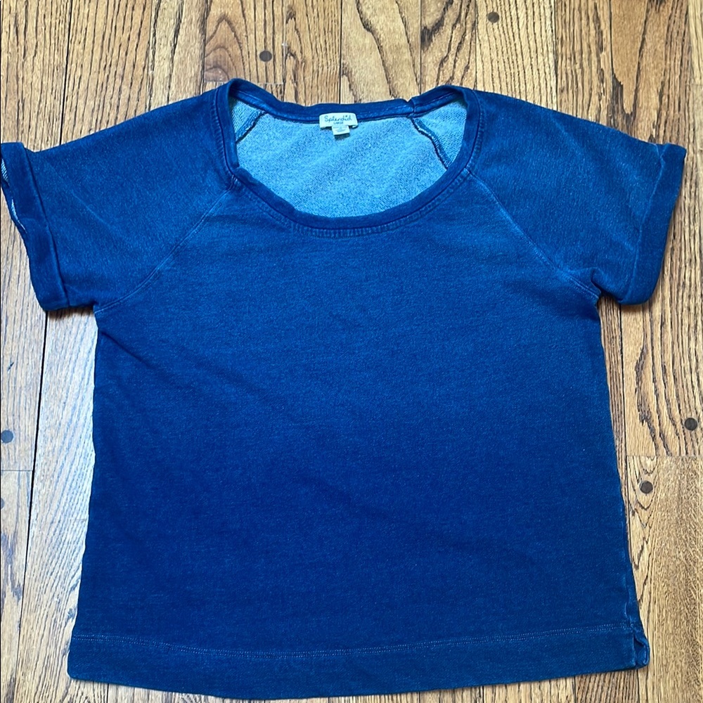 Splendid sz L Denim Blue Short Sleeve Top 100% Cotton